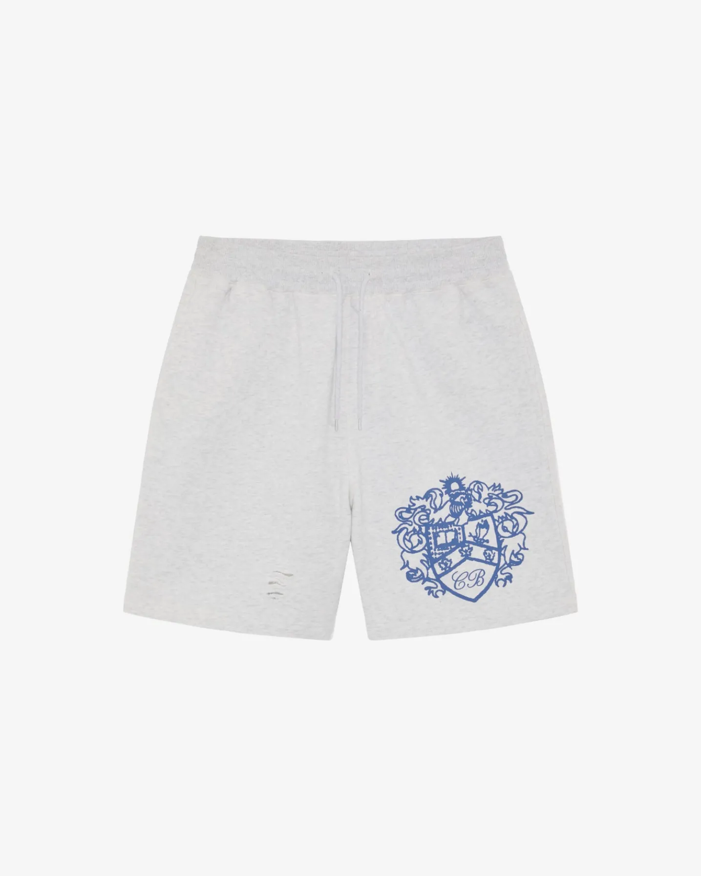 DISTRESSED COLLEGIATE CREST SHORTS
