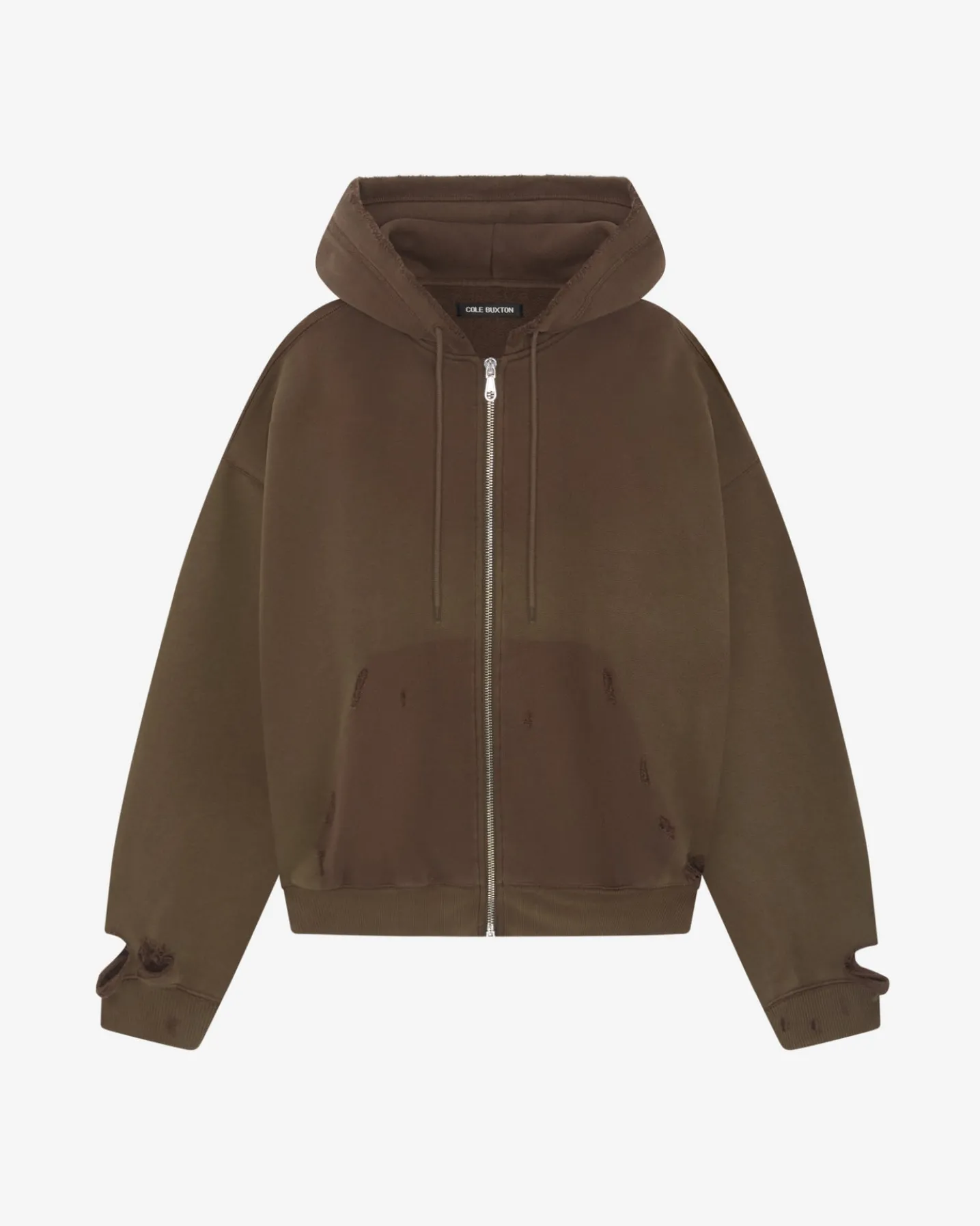 DISTRESSED ZIPPED HOODIE