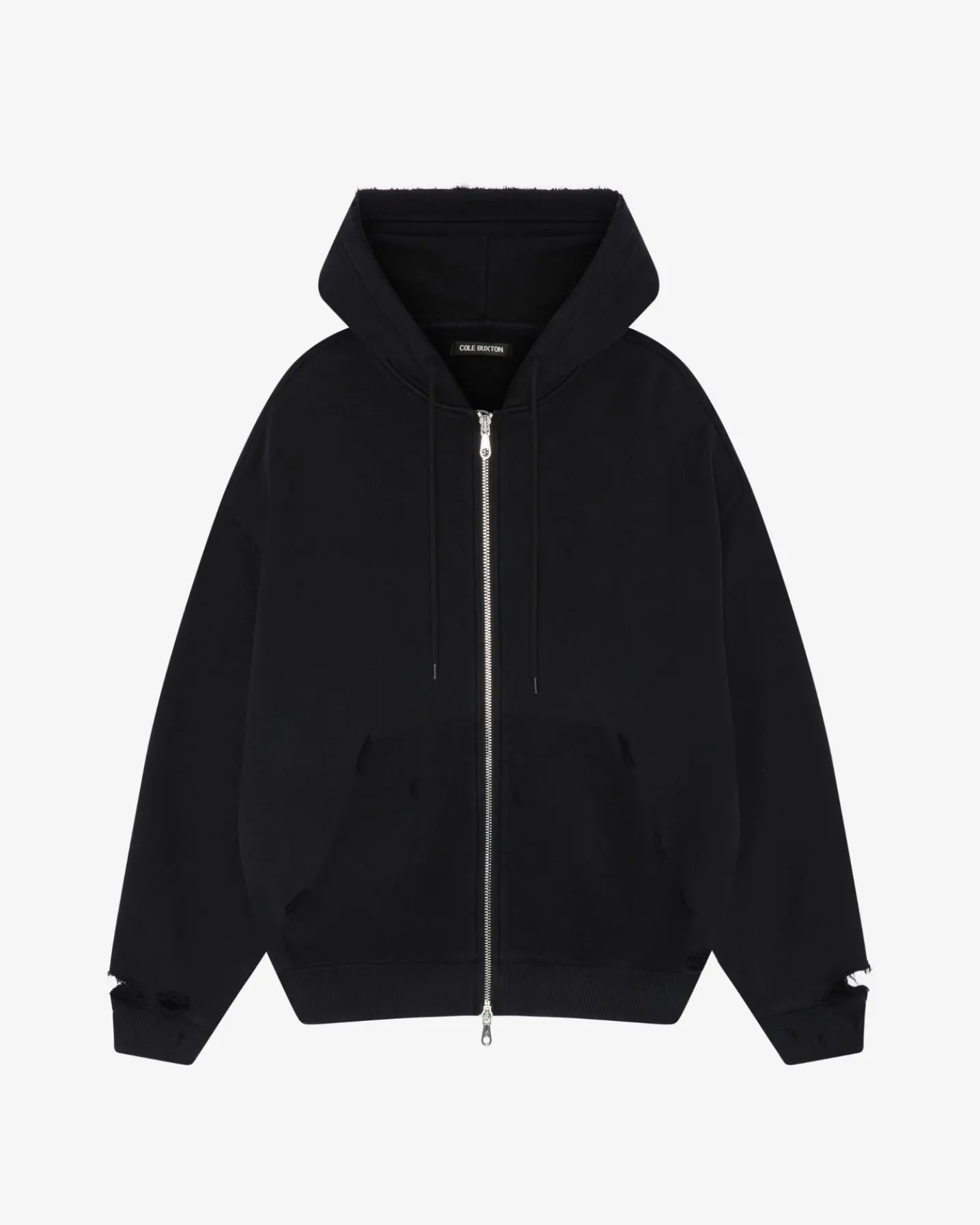 DISTRESSED ZIPPED HOODIE