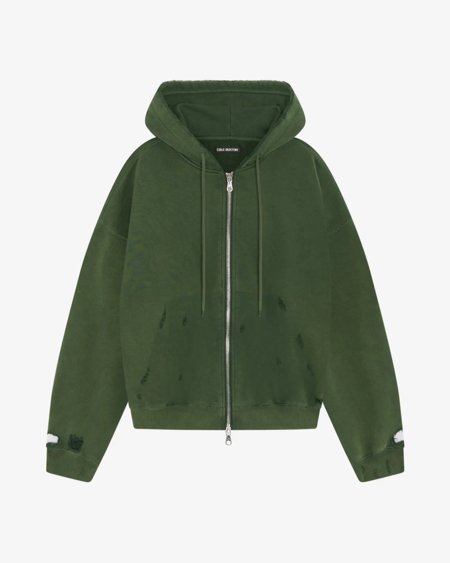 DISTRESSED ZIPPED HOODIE