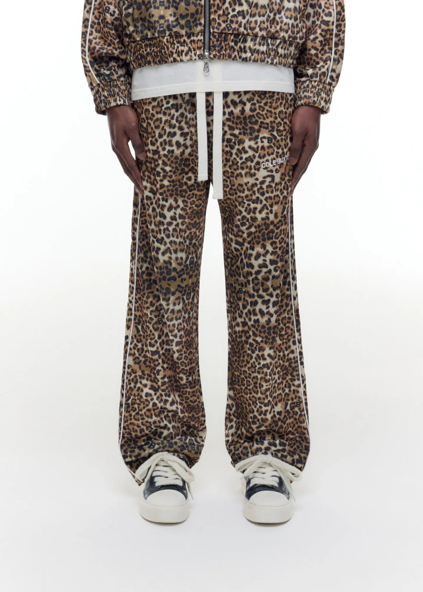 LEOPARD PIPED TRACK PANTS